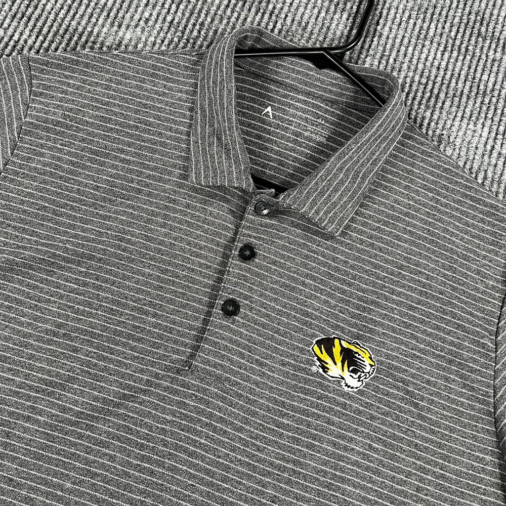 Missouri Tigers Mizzou Polo Shirt Mens XL Extra Large Gray Short Sleeve Striped